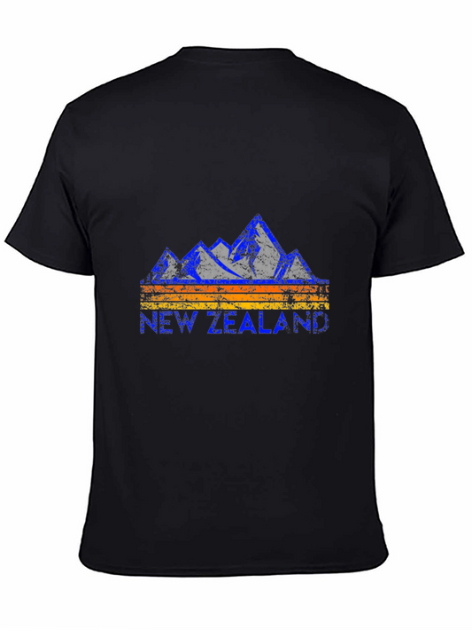 New Zealand Mountains Graphic Tee - Black Cotton T-Shirt