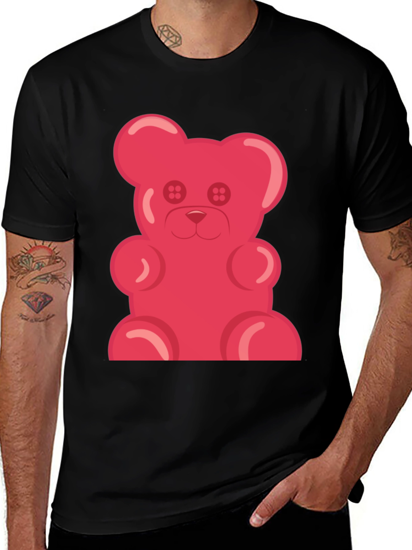 Gummy Bear Graphic Tee - Black Cotton T-Shirt