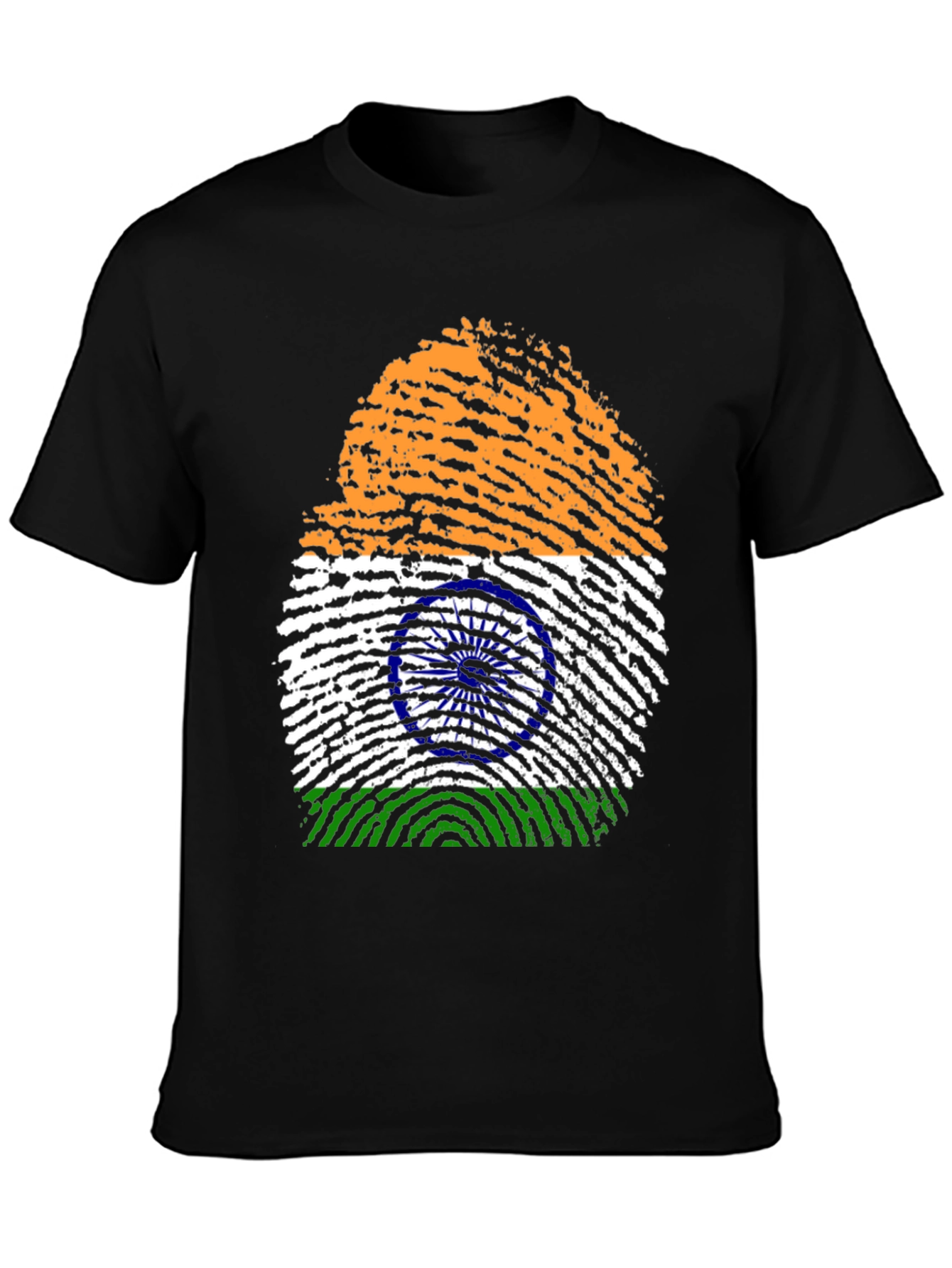 India Flag Fingerprint Graphic Tee - Black Cotton Shirt