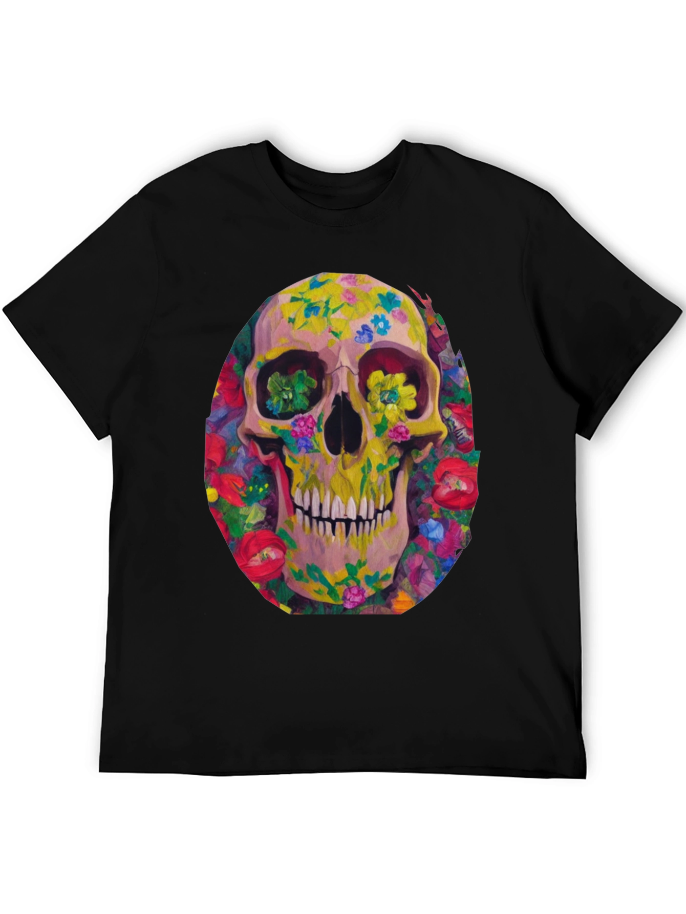 Floral Skull Graphic Tee - Artistic Print