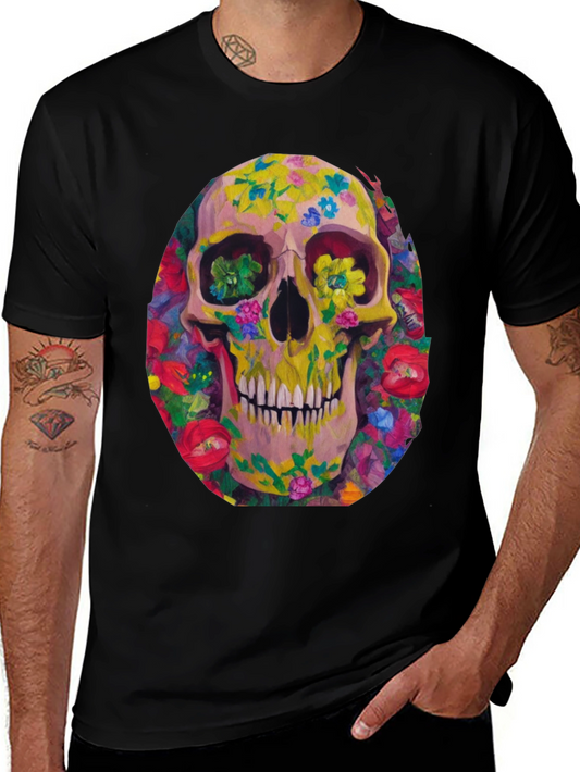 Floral Skull Graphic Tee - Artistic Print