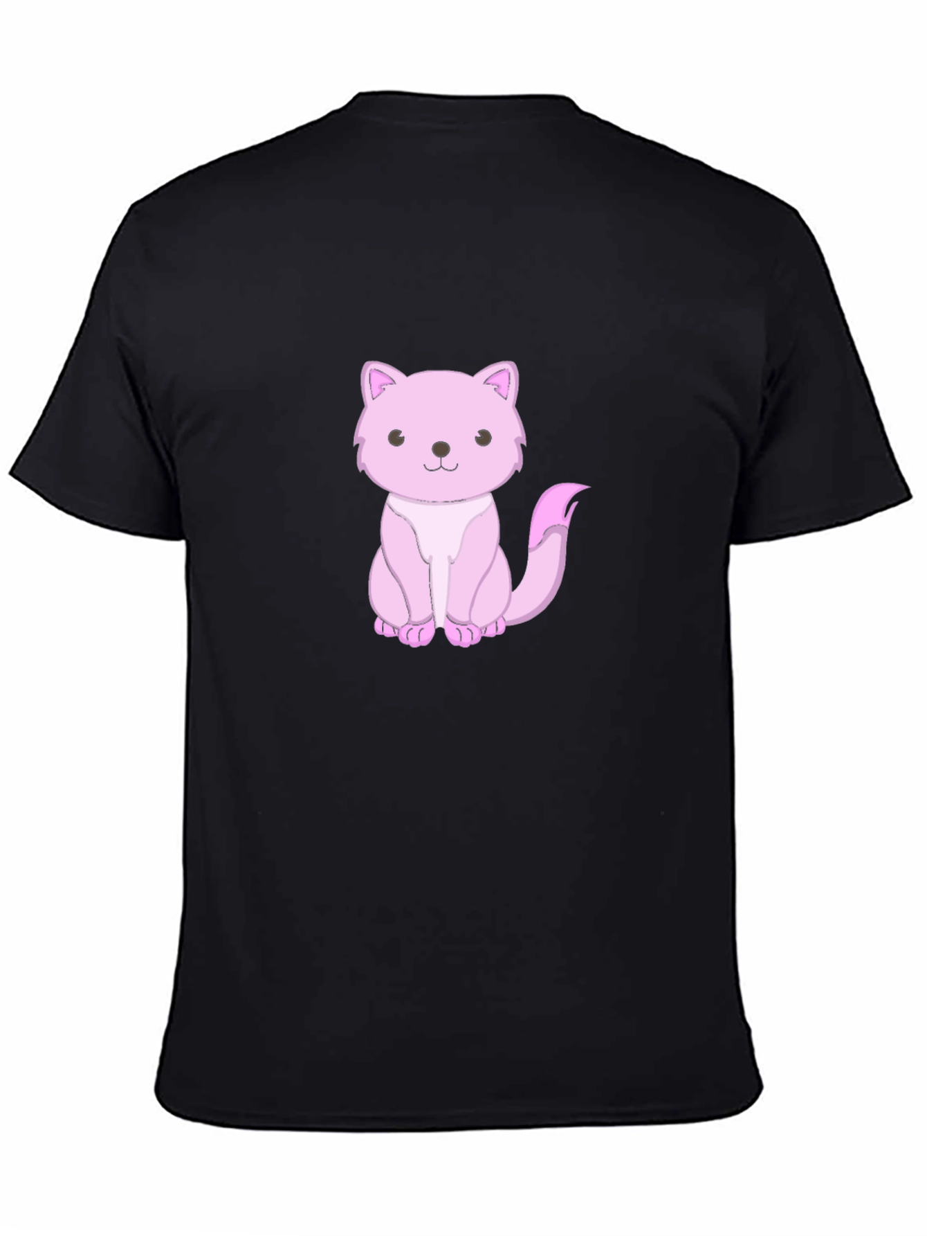 Cute Pink Cat Graphic Tee - Black Cotton Shirt