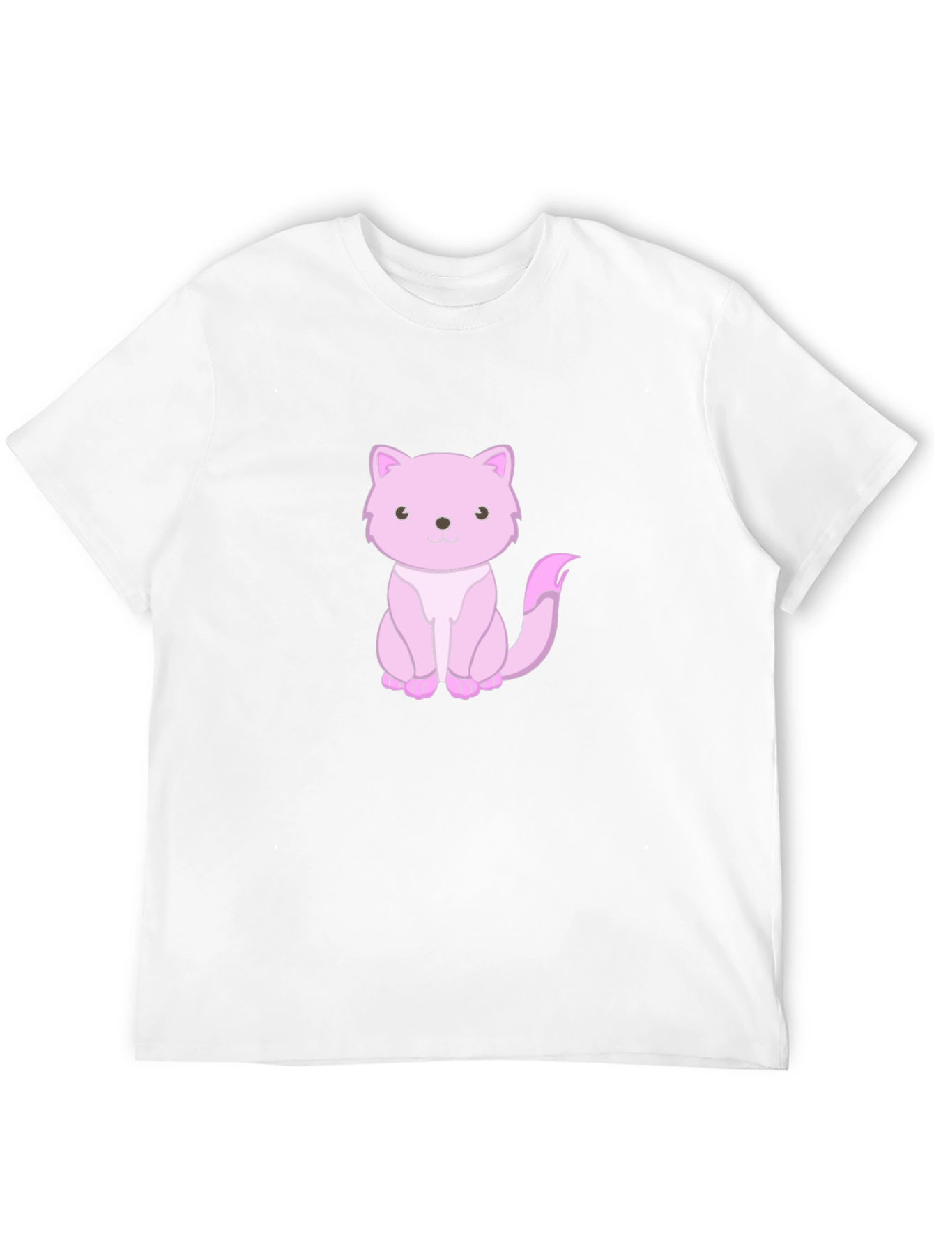 Cute Pink Cat Graphic Tee - Black Cotton Shirt