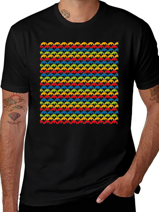 Colorful Arch Pattern Black T-Shirt