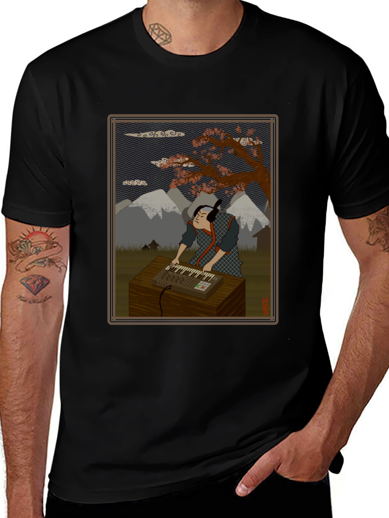 Ukiyo-e Style DJ T-Shirt - Mountain Beatmaker Tee