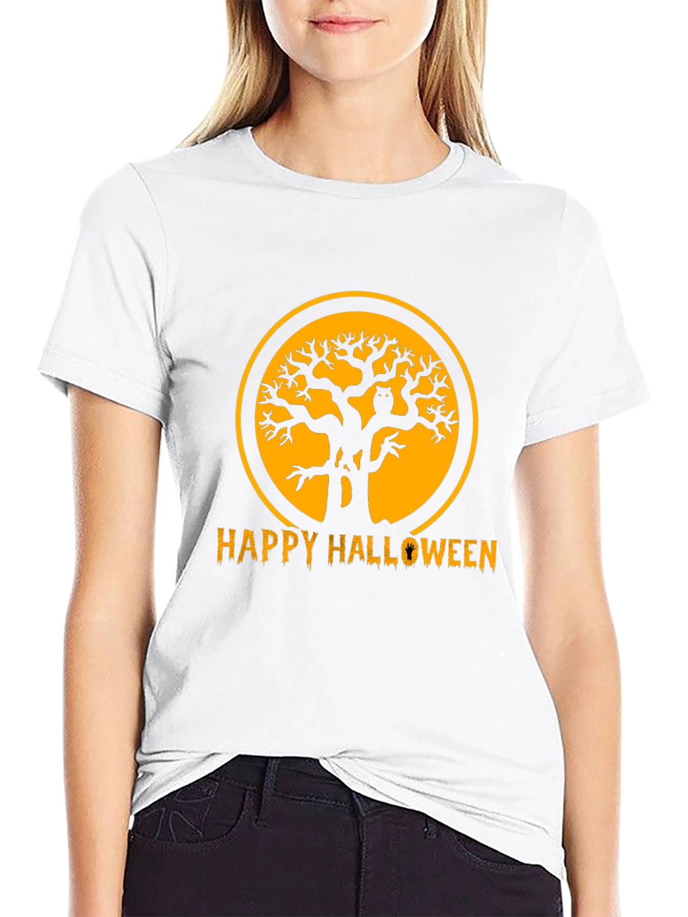Halloween Tree Owl T-Shirt Black