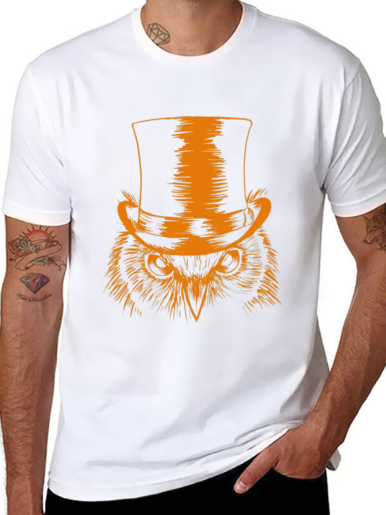 Owl Top Hat Graphic Tee - Mens Black T-Shirt
