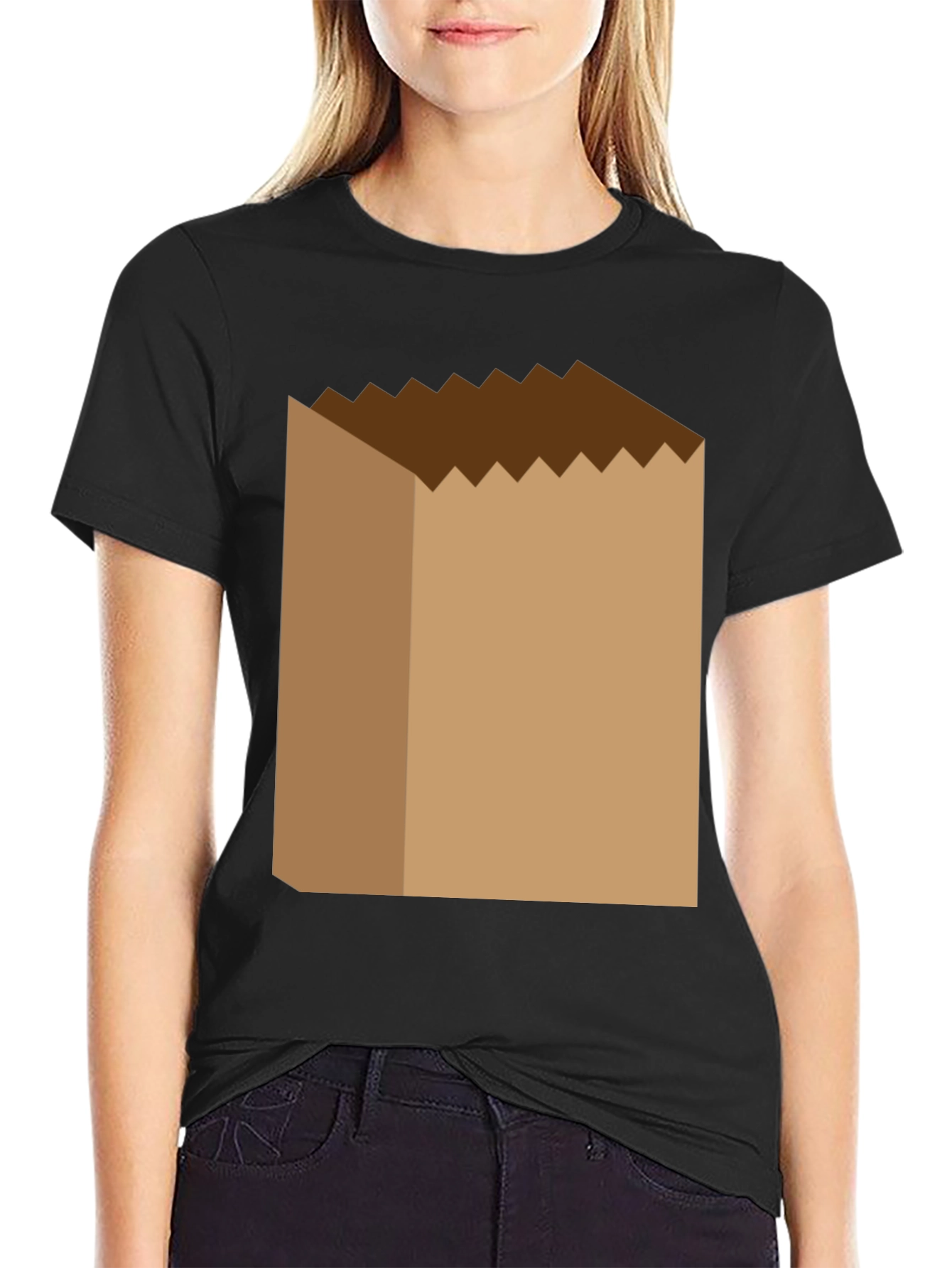Novelty Paper Bag Graphic T-Shirt - Black
