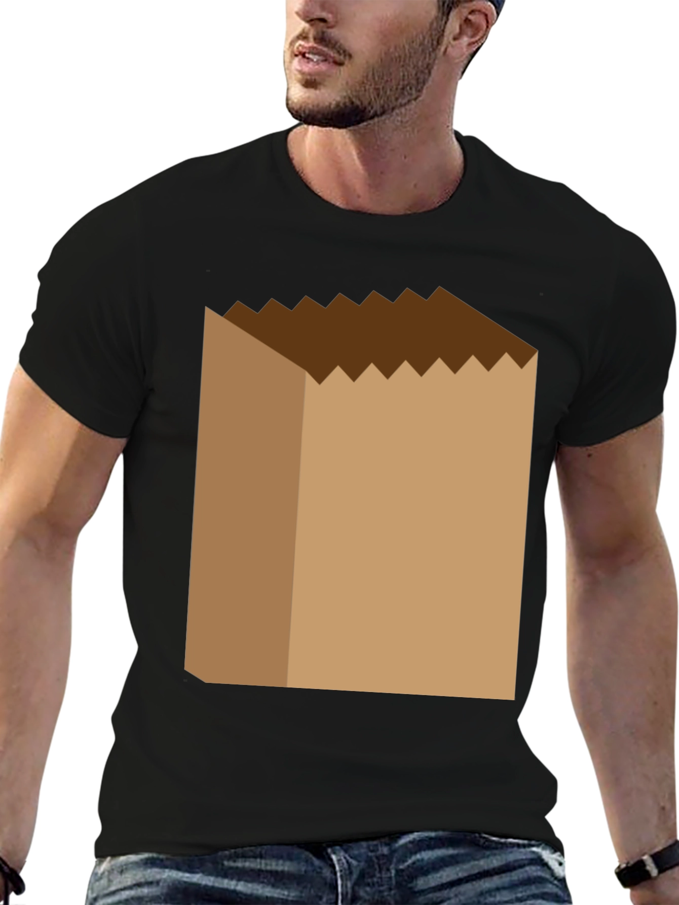 Novelty Paper Bag Graphic T-Shirt - Black