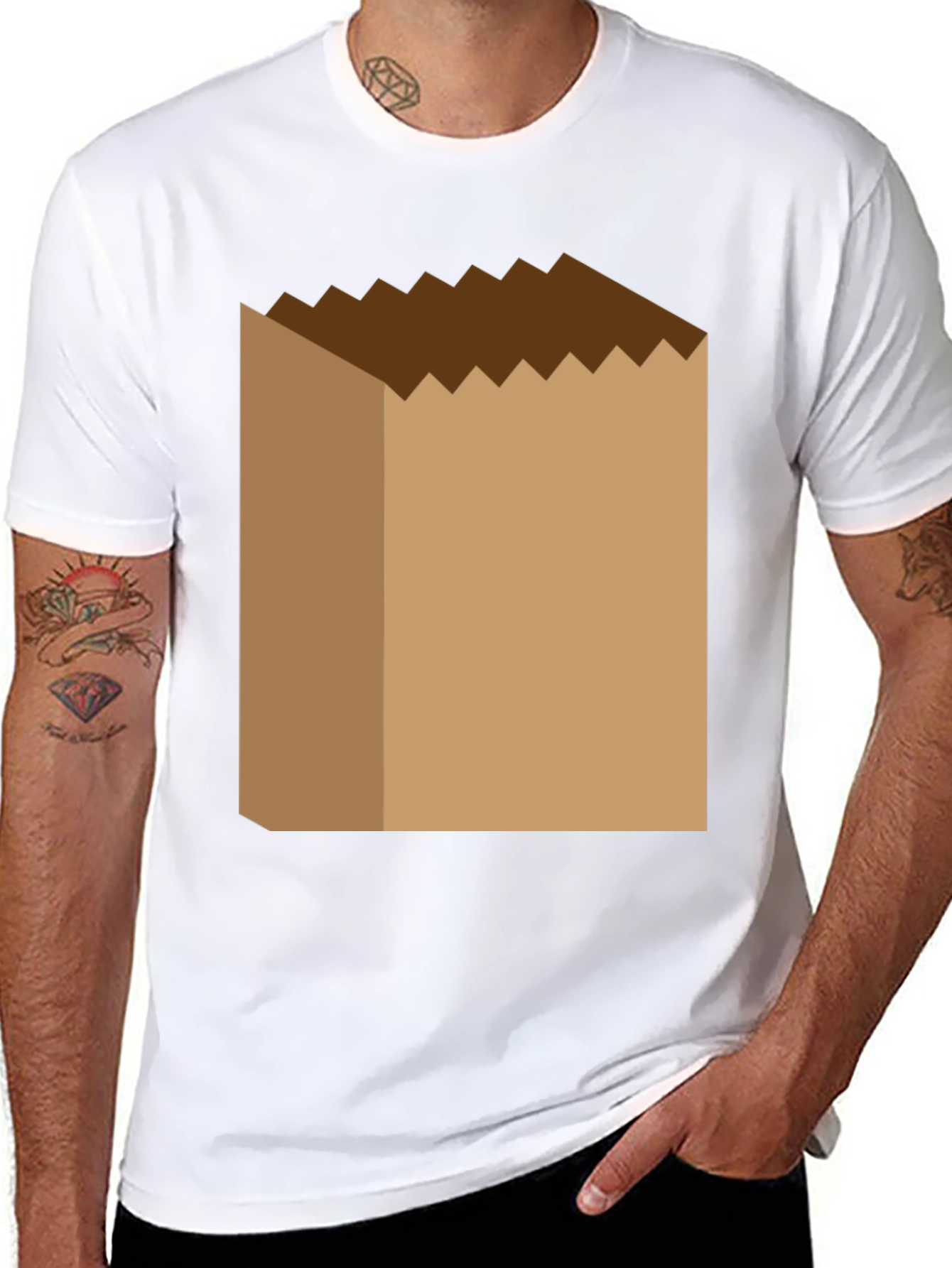 Novelty Paper Bag Graphic T-Shirt - Black