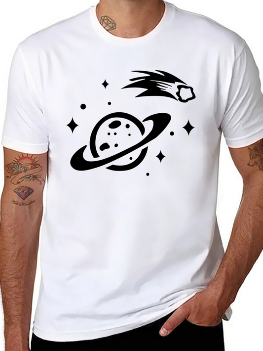 Cosmic Black Tee - Meteor & Planet Design