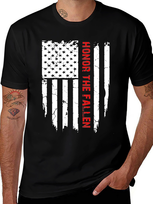 Honor The Fallen Graphic Tee - Distressed Flag Design