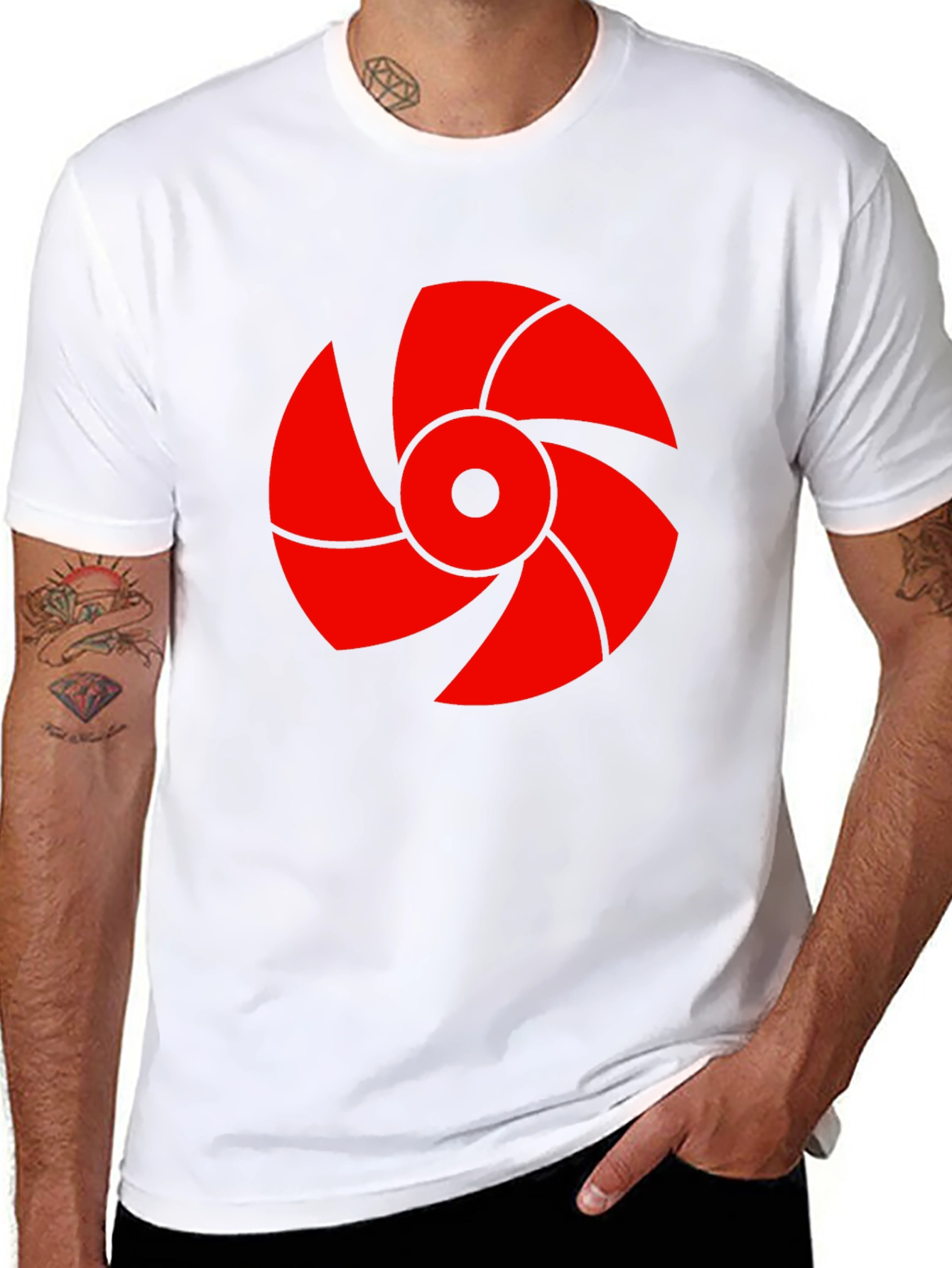 Red Fan Graphic Black T-Shirt