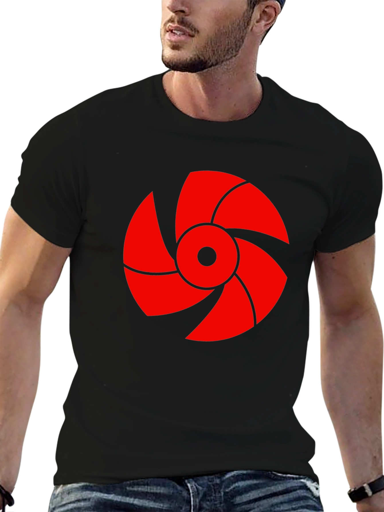 Red Fan Graphic Black T-Shirt