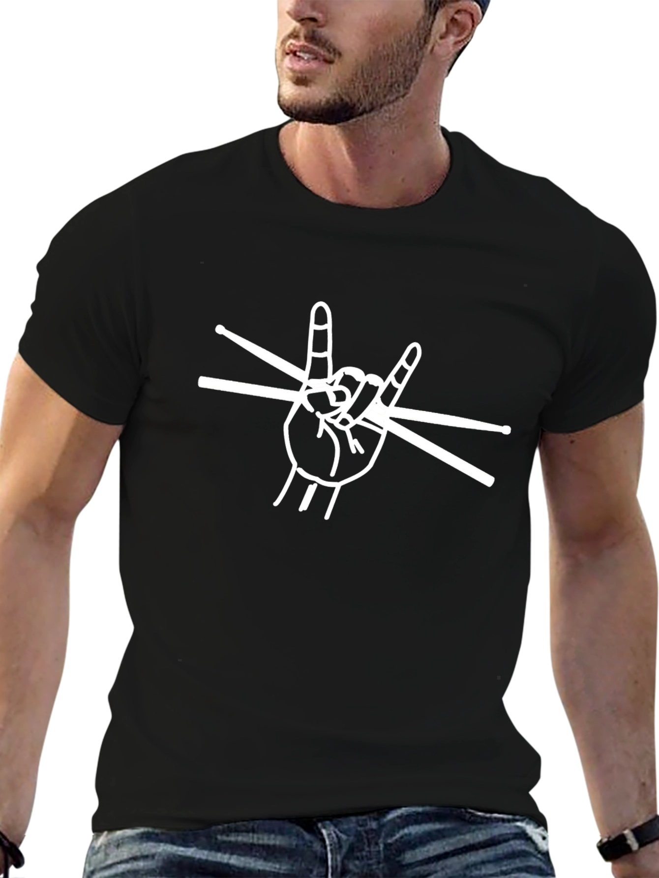 Rock On Drummer T-Shirt - Black Cotton Tee
