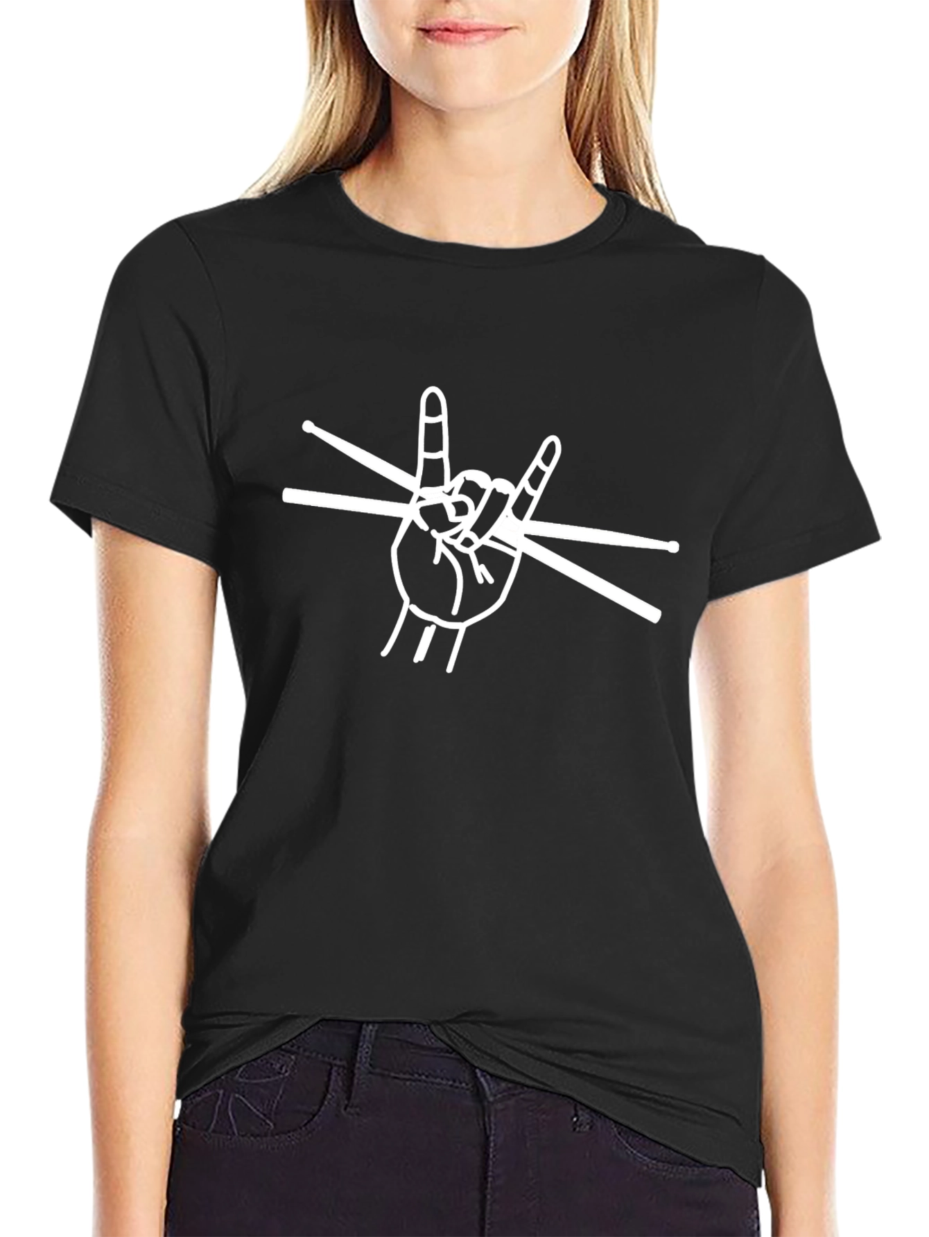 Rock On Drummer T-Shirt - Black Cotton Tee