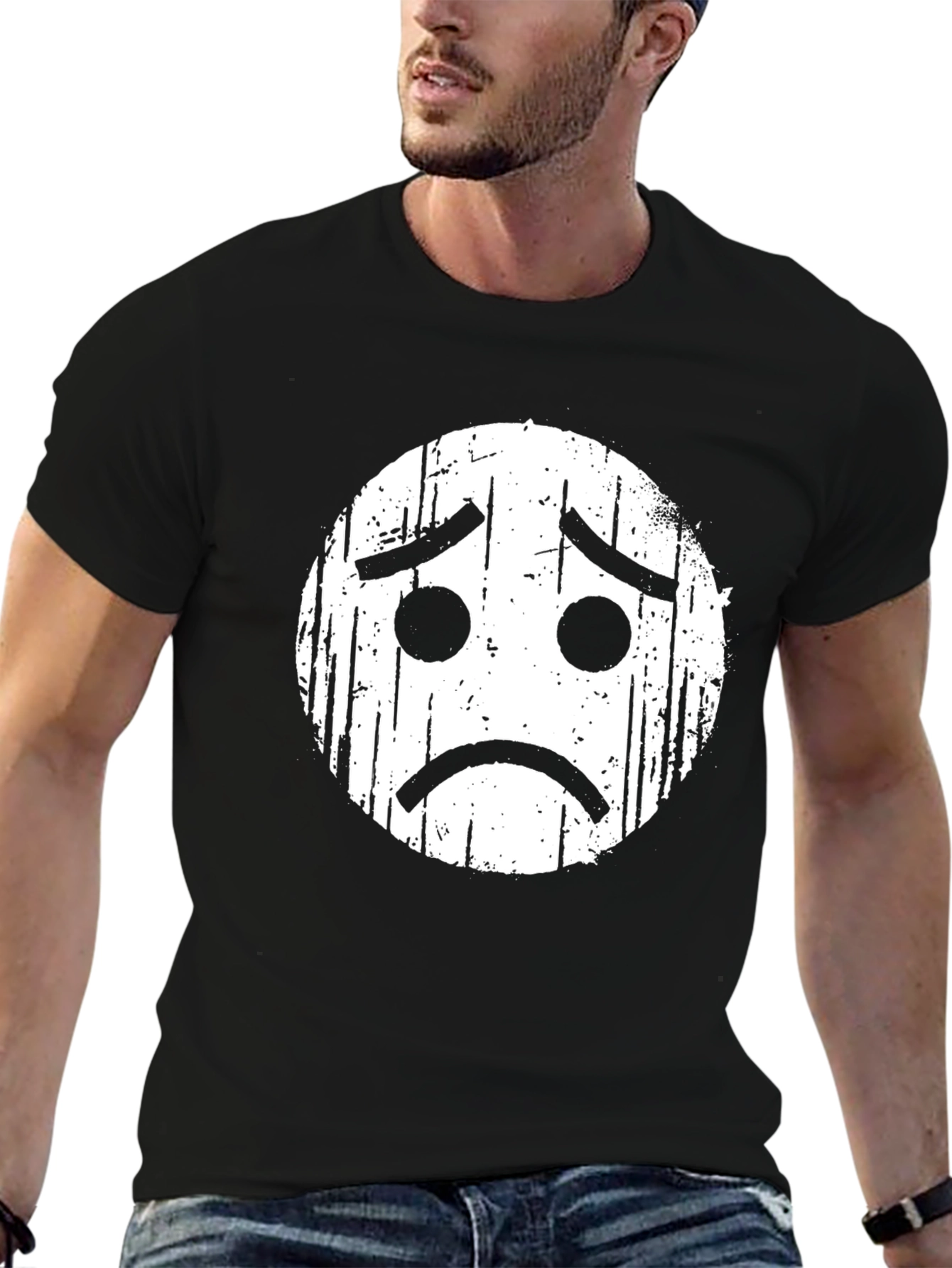 Sad Emoji Graphic Black T-Shirt