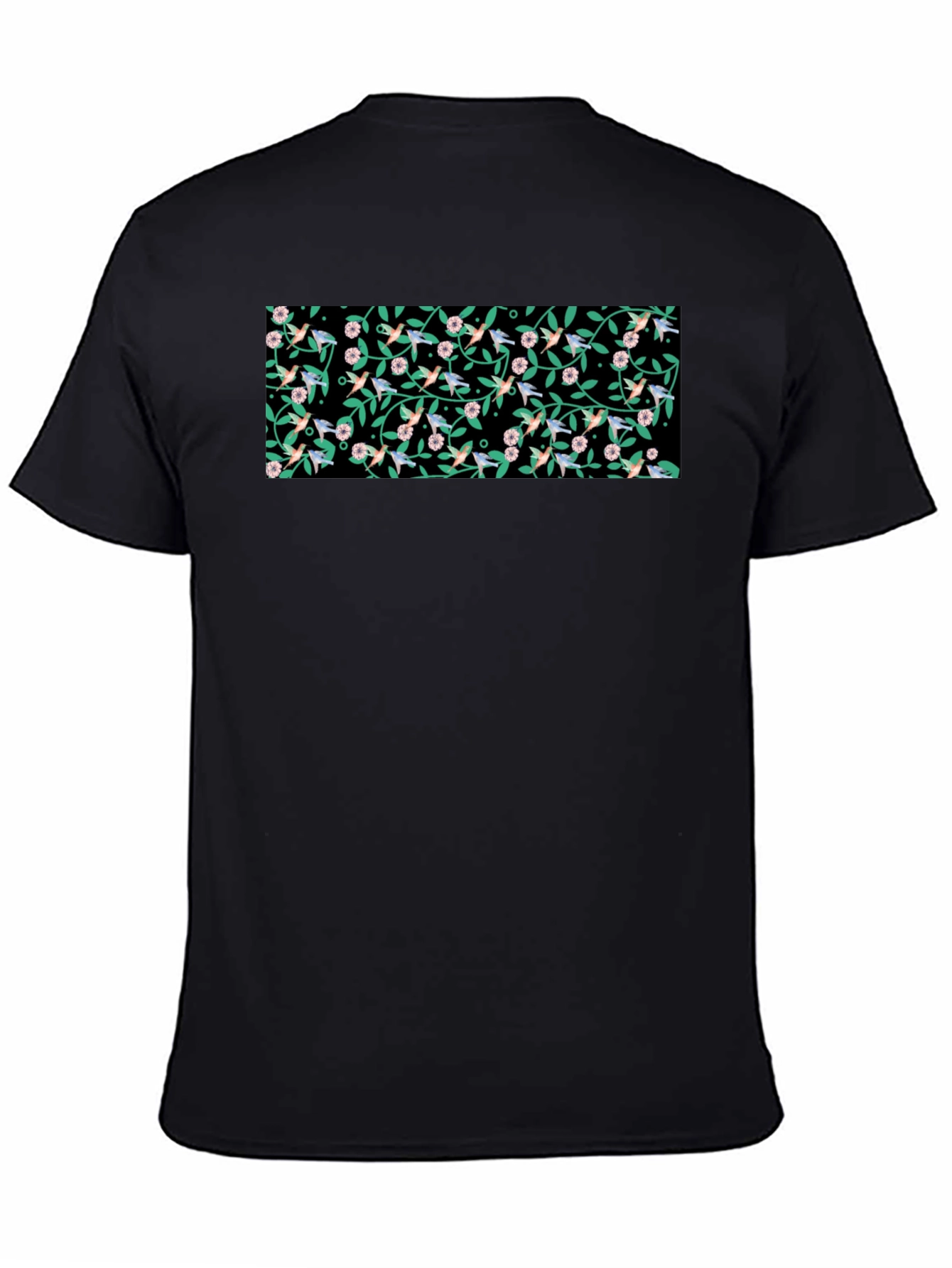 Hummingbird & Floral Print Black T-Shirt