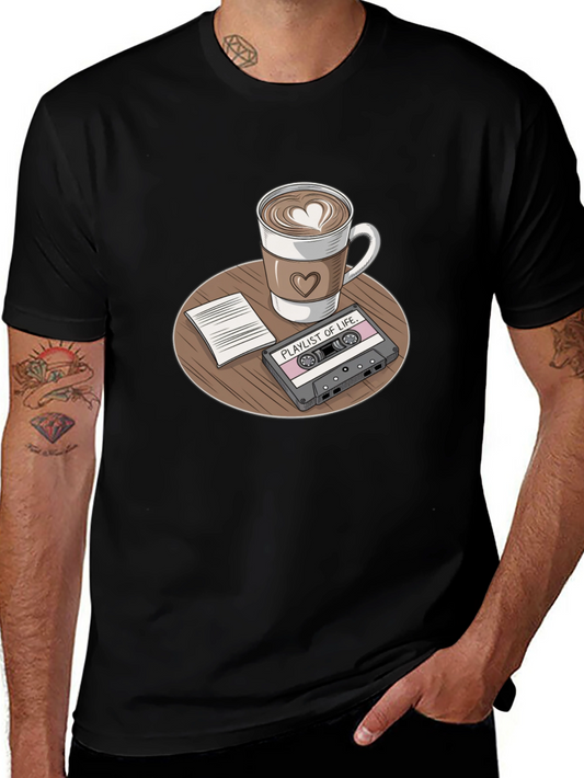 Coffee & Cassette Tape Graphic T-Shirt - Playlist of Life Tee