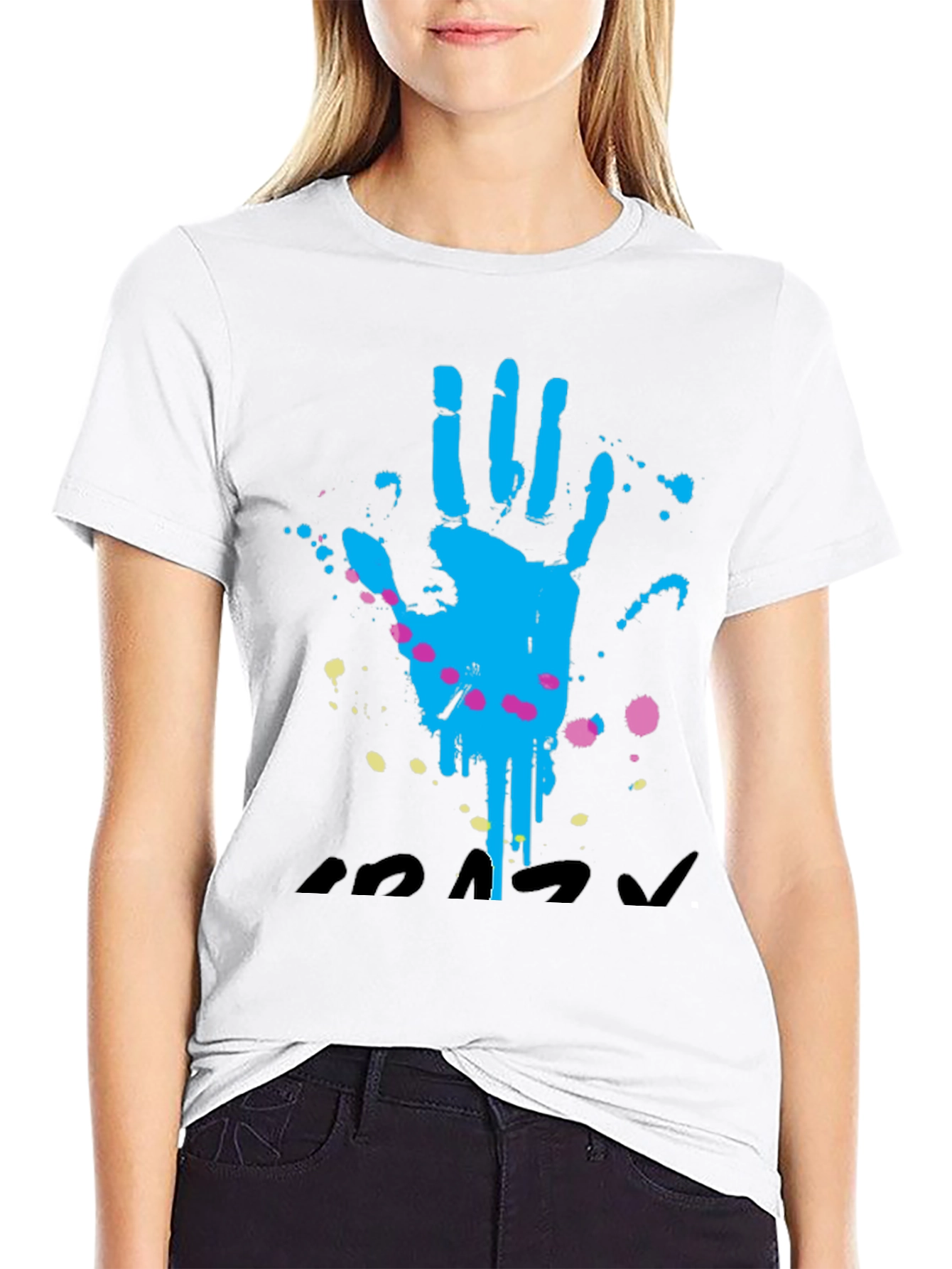 Handprint Splatter Graphic T-Shirt - Casual Black Tee
