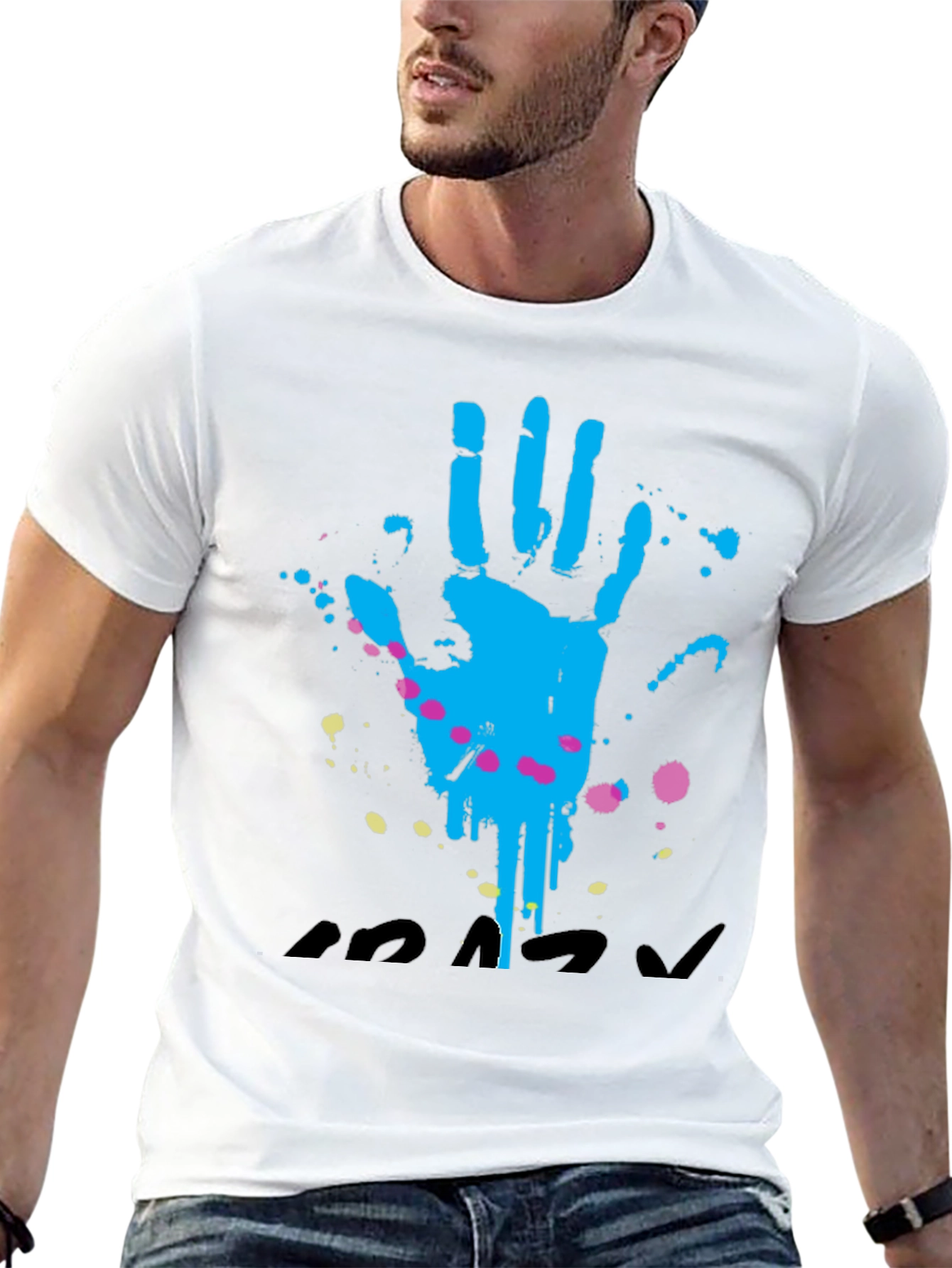 Handprint Splatter Graphic T-Shirt - Casual Black Tee