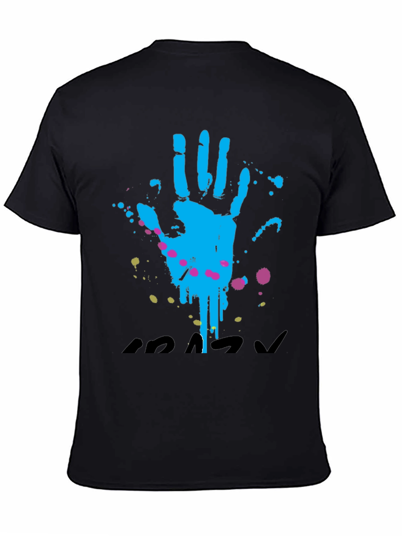 Handprint Splatter Graphic T-Shirt - Casual Black Tee