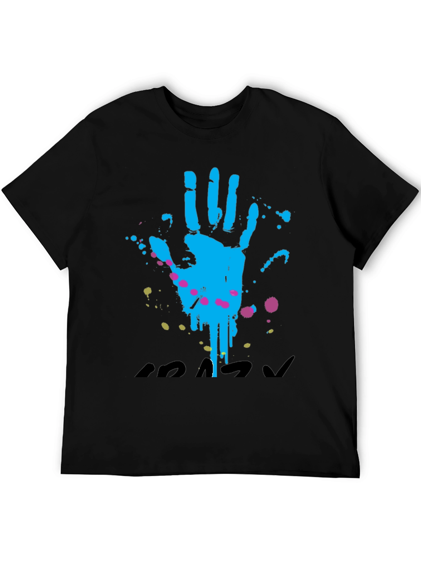 Handprint Splatter Graphic T-Shirt - Casual Black Tee