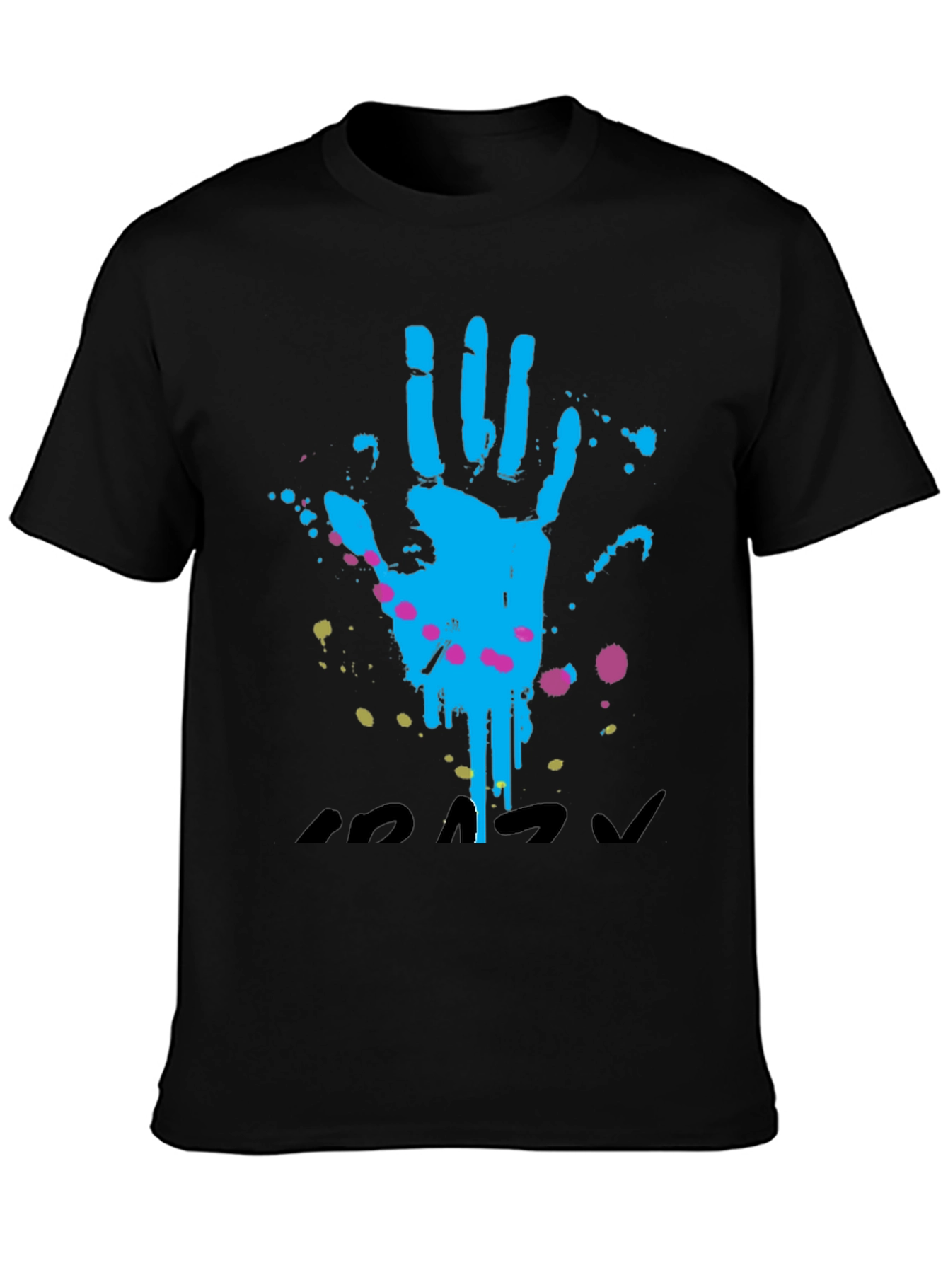 Handprint Splatter Graphic T-Shirt - Casual Black Tee
