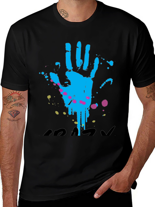 Handprint Splatter Graphic T-Shirt - Casual Black Tee