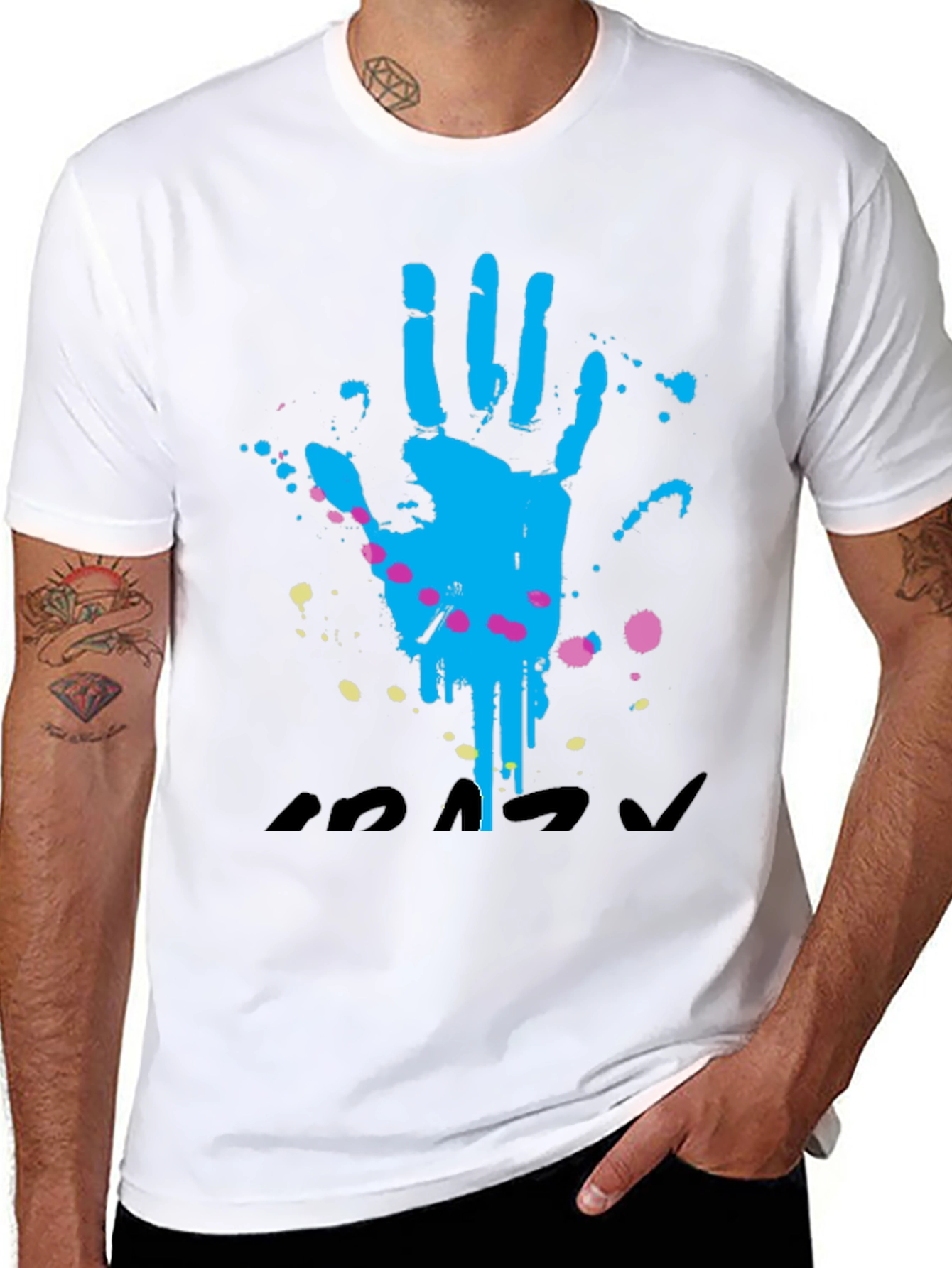 Handprint Splatter Graphic T-Shirt - Casual Black Tee