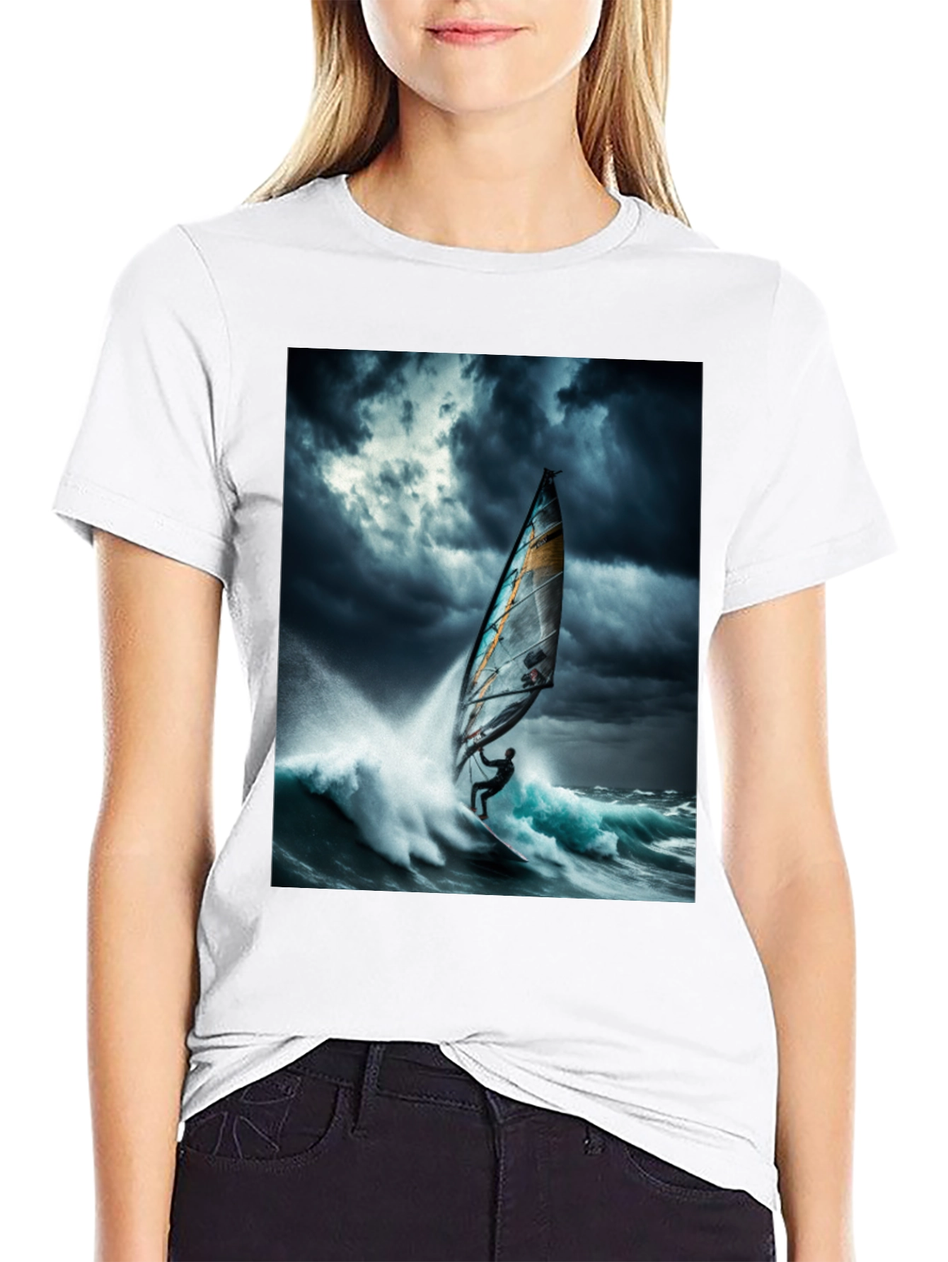Windsurfing Waves T-Shirt - Black