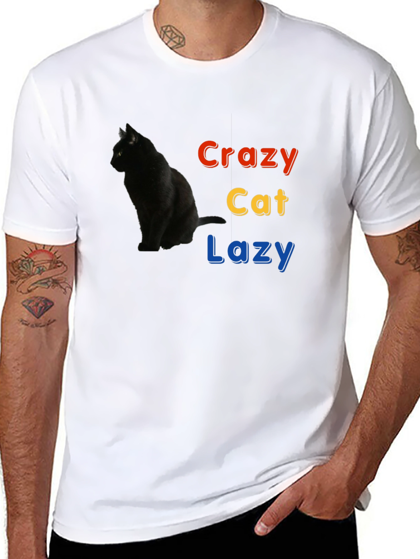 Crazy Cat Lazy Black T-Shirt