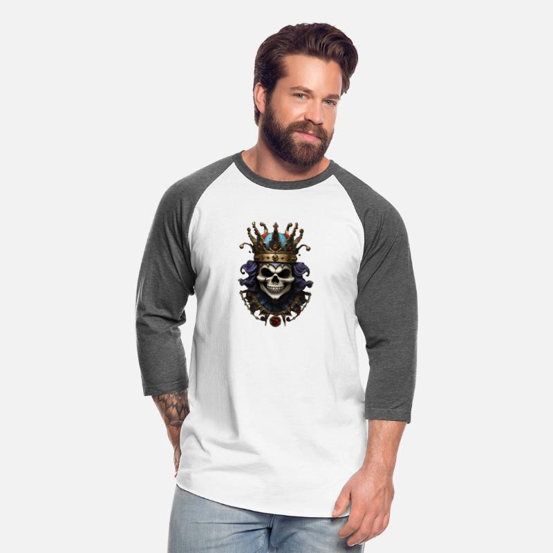 A grinning skull crowned with a jester.