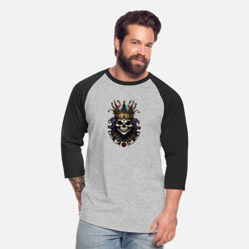 A grinning skull crowned with a jester.