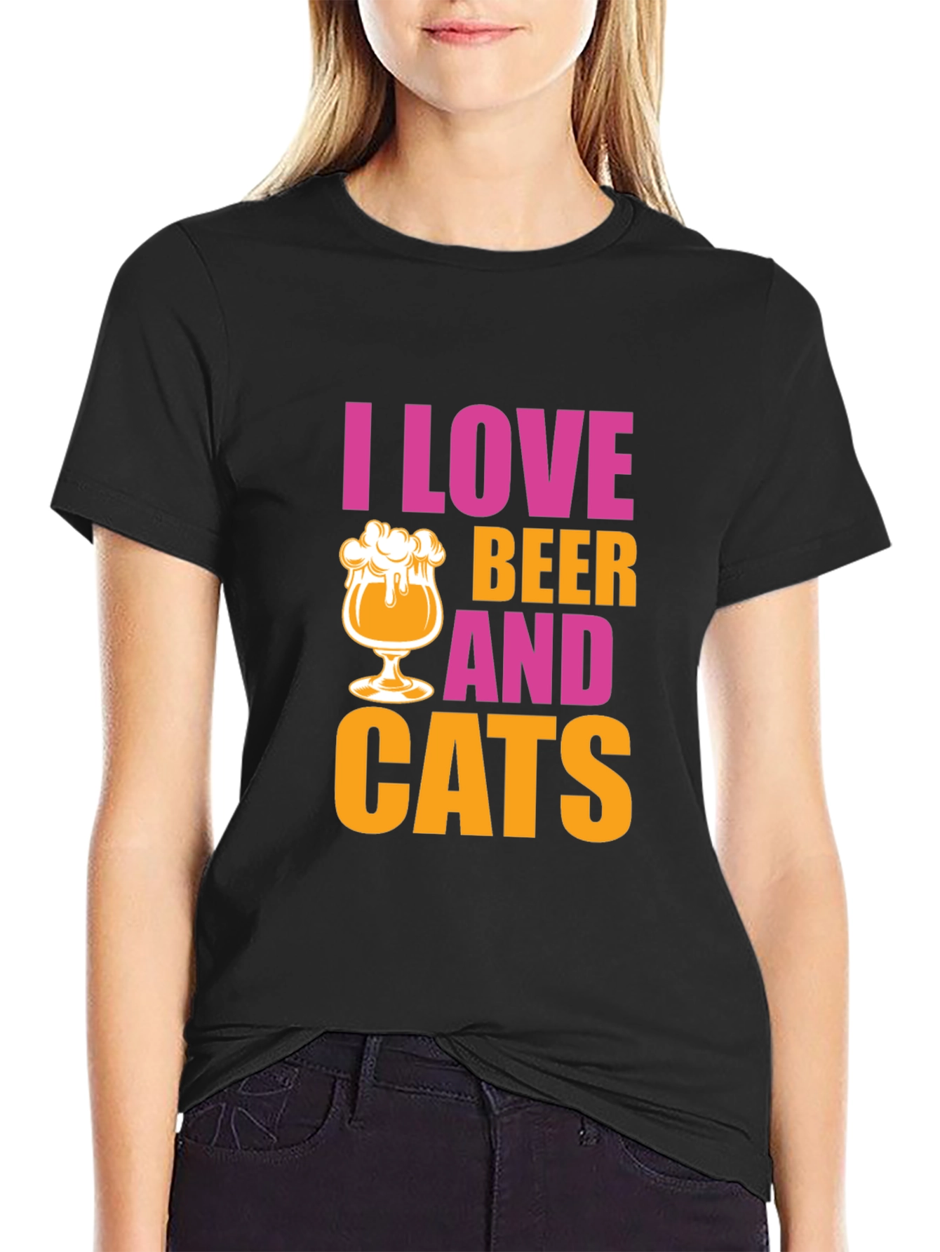 I Love Beer and Cats Graphic T-Shirt
