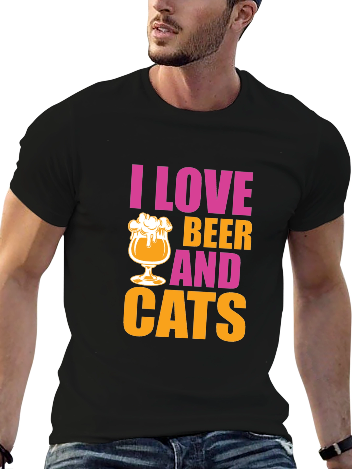 I Love Beer and Cats Graphic T-Shirt