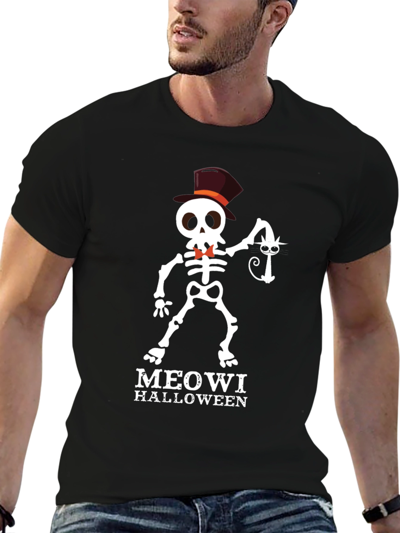 Meowi Halloween T-Shirt - Skeleton Cat Lover Tee