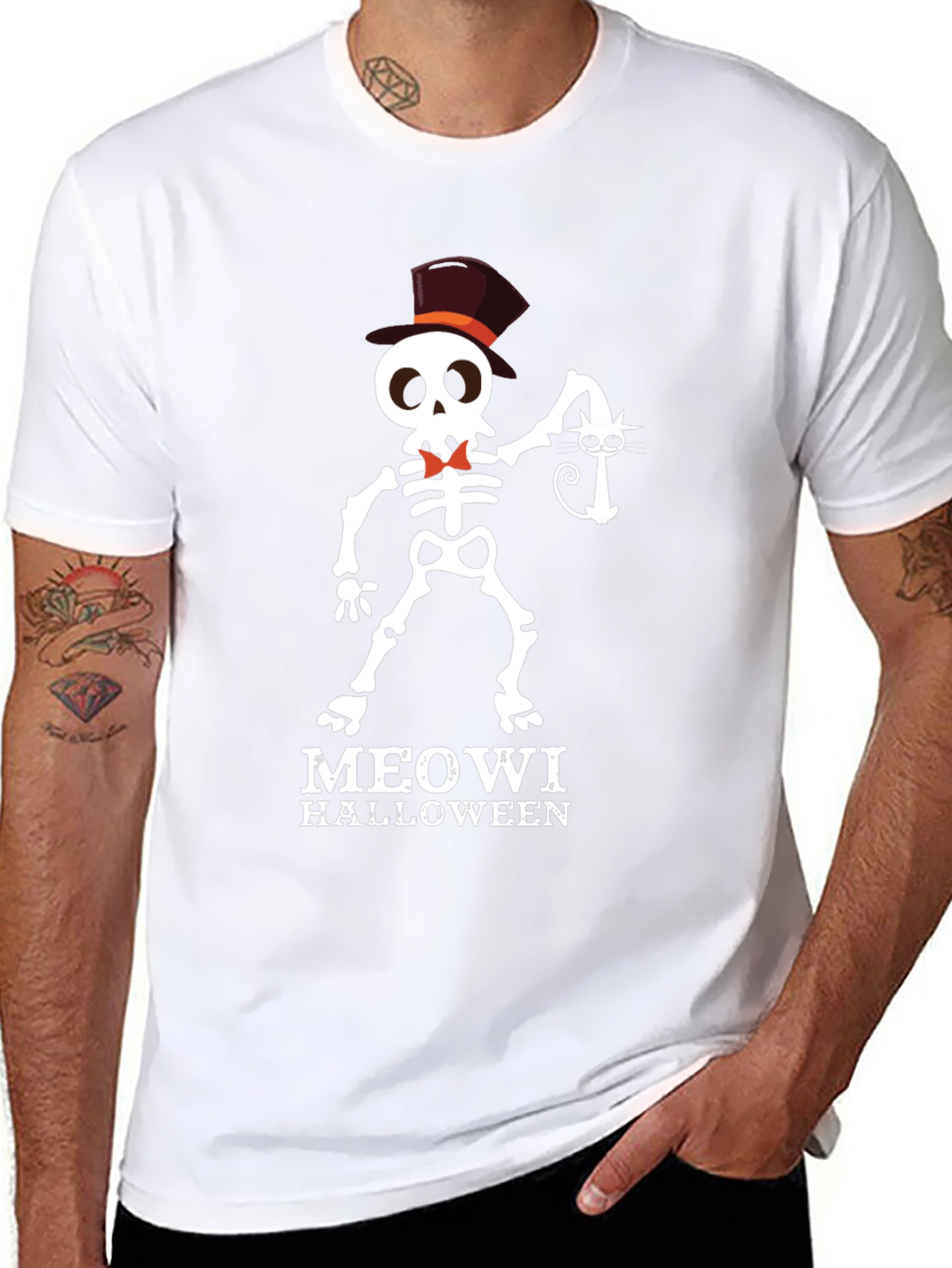 Meowi Halloween T-Shirt - Skeleton Cat Lover Tee