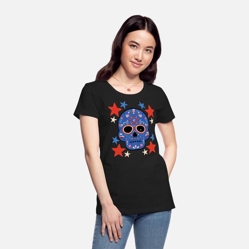 American Patriot Sugar Skull Stars July 4th Flag