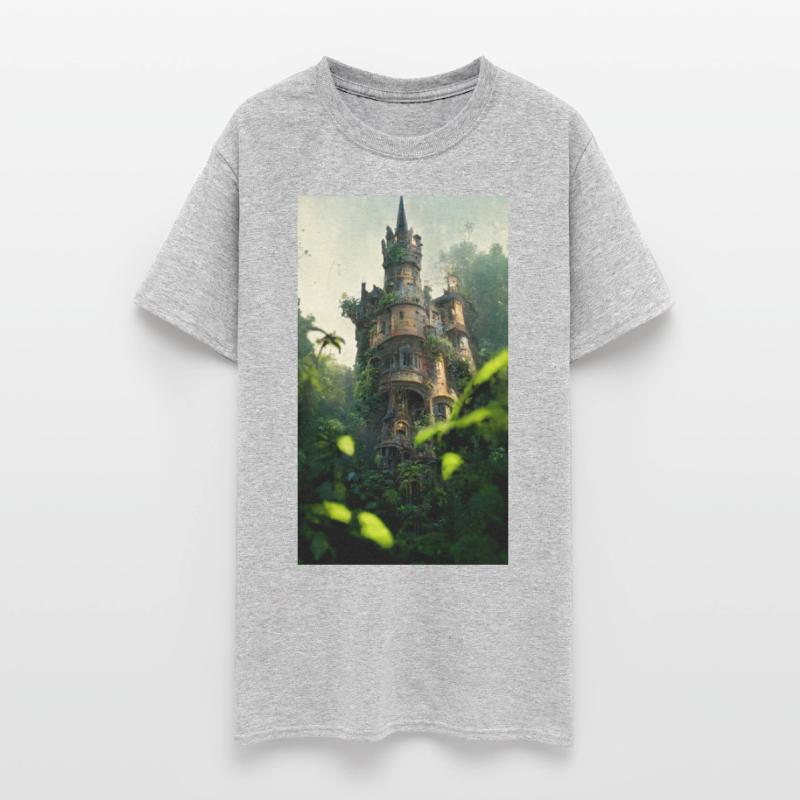 An old abandoned castle in the jungle. Green