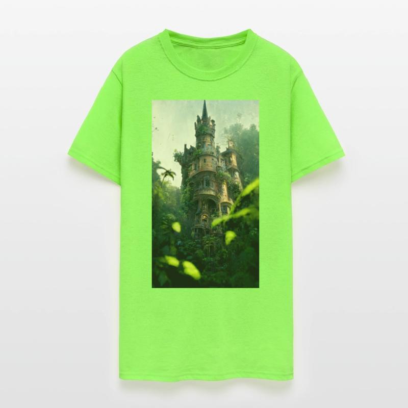 An old abandoned castle in the jungle. Green