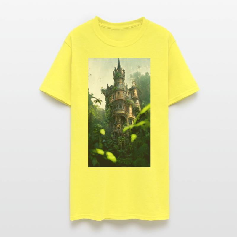 An old abandoned castle in the jungle. Green