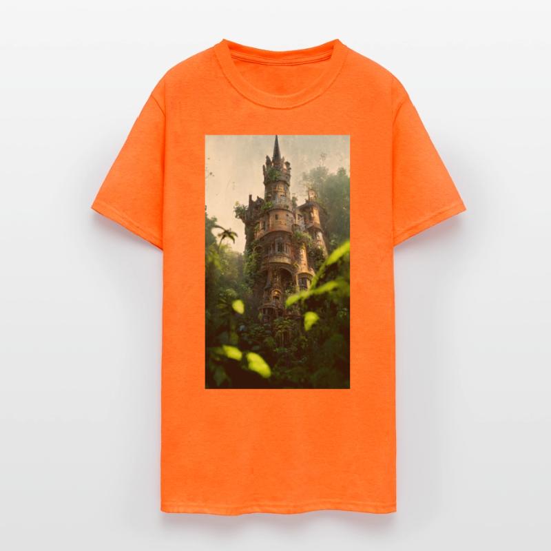 An old abandoned castle in the jungle. Green