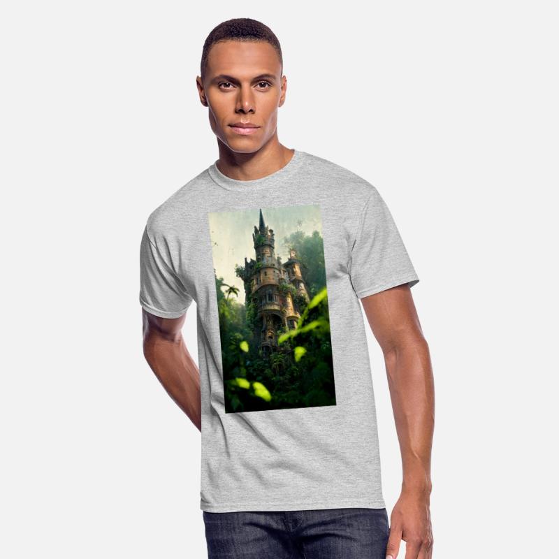 An old abandoned castle in the jungle. Green