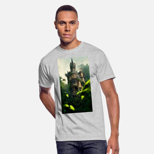 An old abandoned castle in the jungle. Green