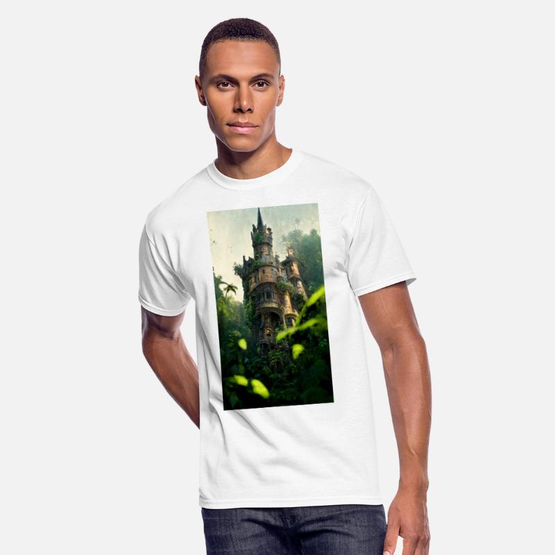 An old abandoned castle in the jungle. Green