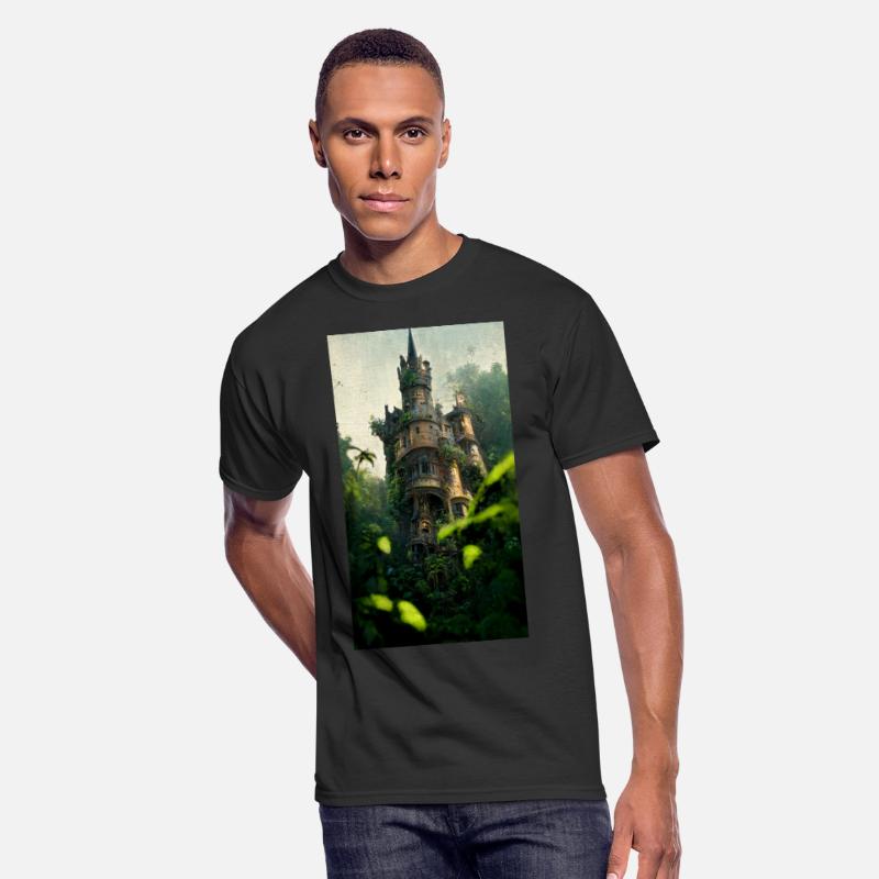An old abandoned castle in the jungle. Green