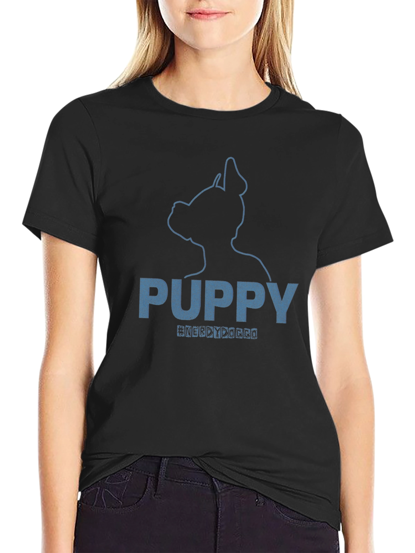 Puppy Dog Silhouette Graphic Tee - Black