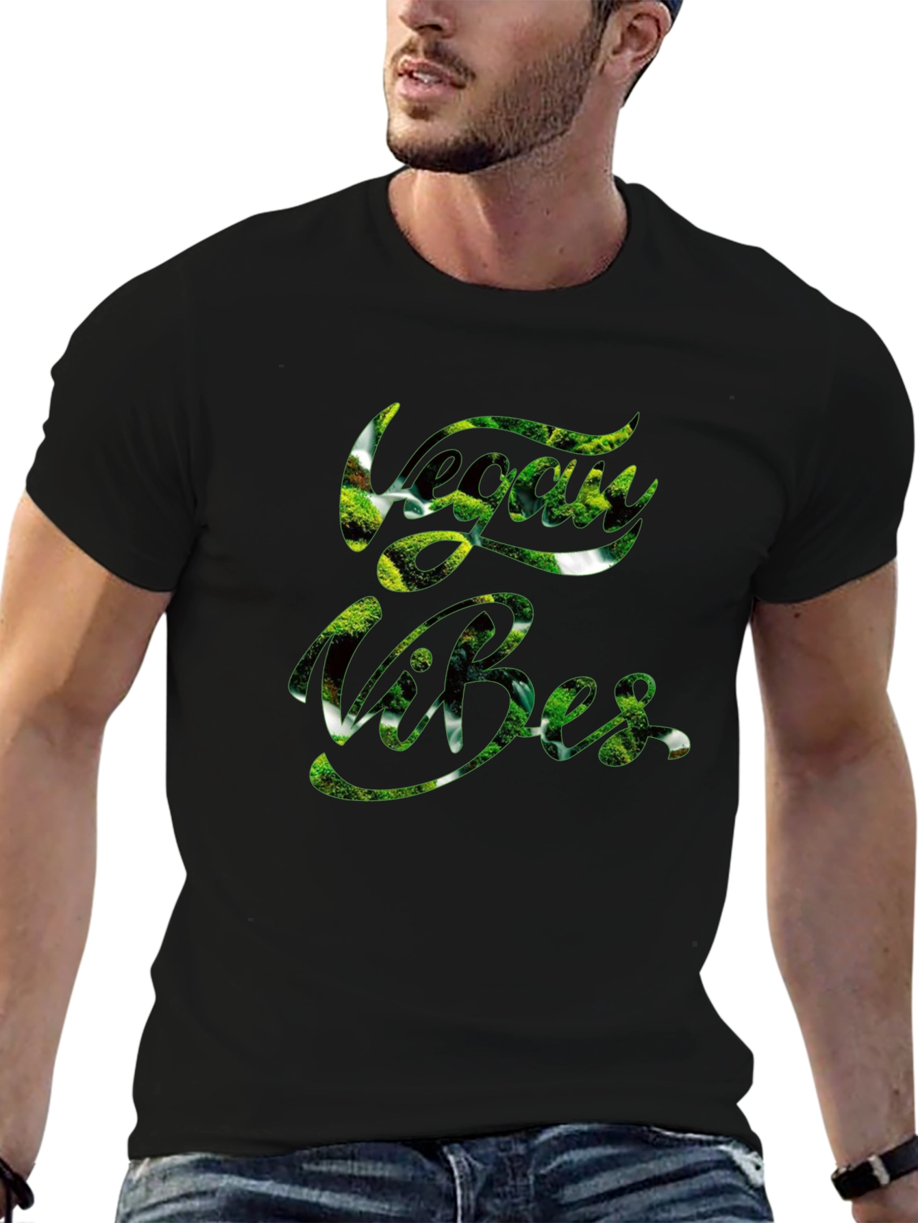 Vegan Vibes Graphic T-Shirt - Trendy Black Tee