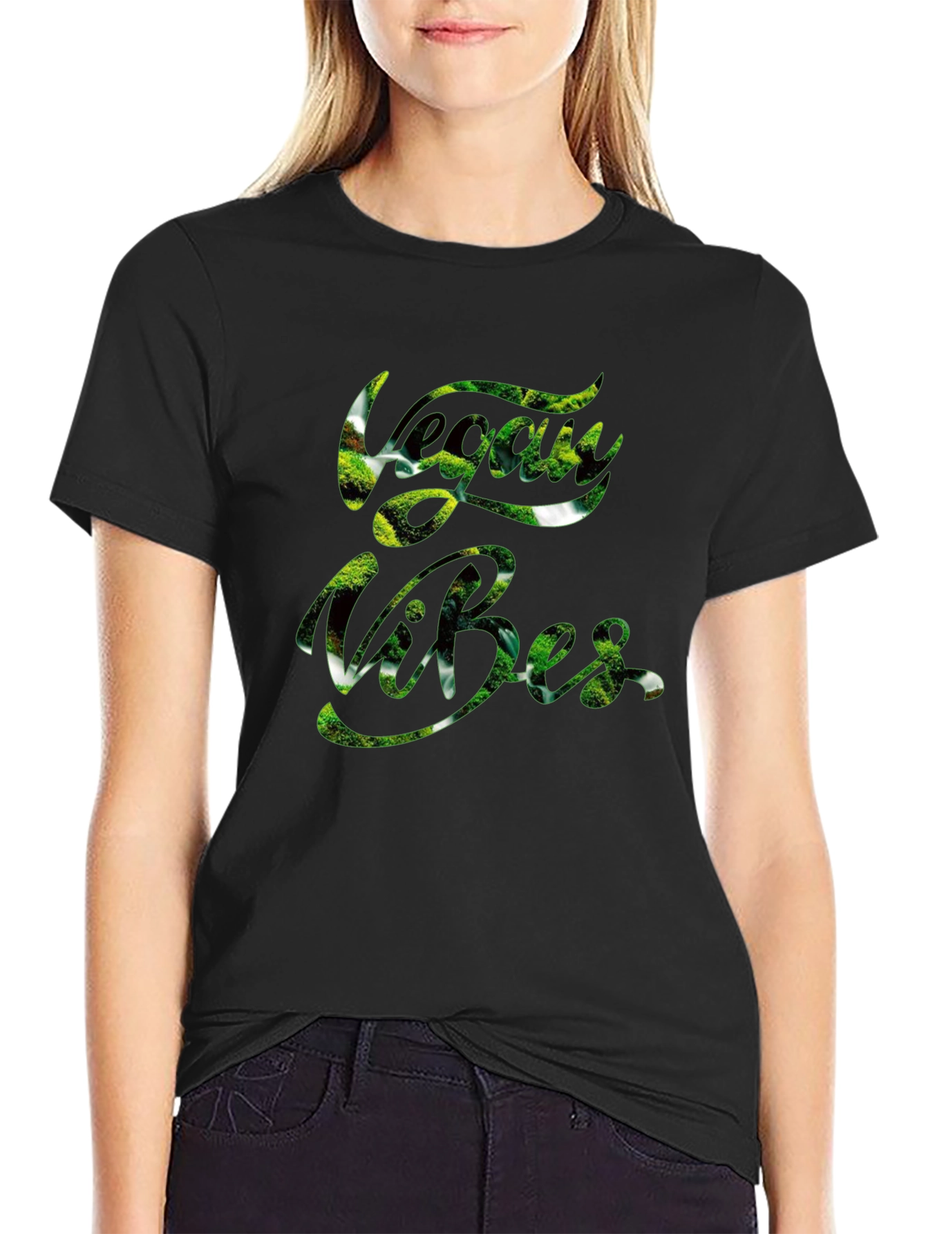 Vegan Vibes Graphic T-Shirt - Trendy Black Tee